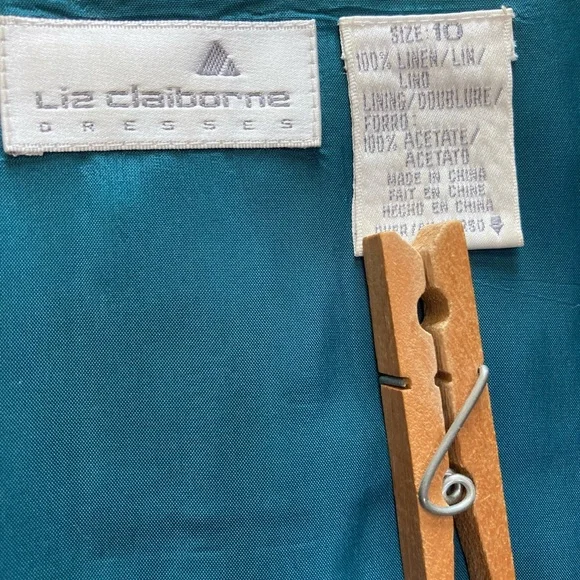Liz Claiborne Vintage Linen Maxi Dress Womens 10 Green 90s Button Front Pockets - Picture 9 of 16